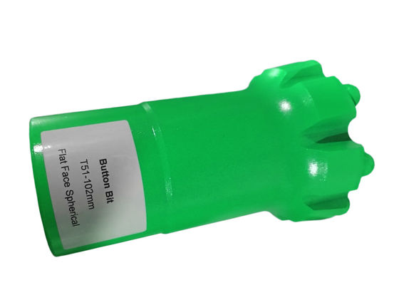 رأس الحفر الصخري الصلب T51-102mm وجه مسطح خيط كروي حفر الصخر زر قطعة للتعدين